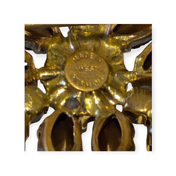 Vtg Signed West Germany Floral Cluster Marquise-Cut Round Stone Icy Blue Brooch - Picture 3 of 5